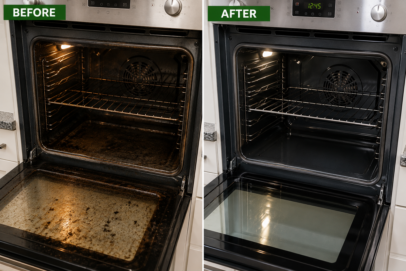 Before and after professional oven deep clean